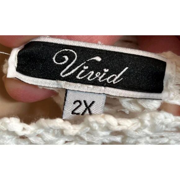 Vivid Women's Boho Crochet Kimono Swimwear Cover-Up Fringe White Size 2X - Picture 7 of 9